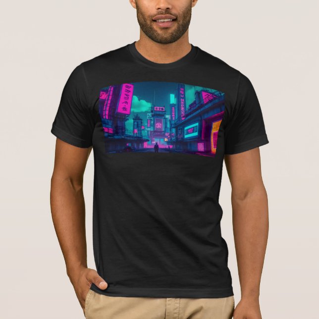 Neon Cyberpunk City Street Gamer Apparel T-Shirt (Front)