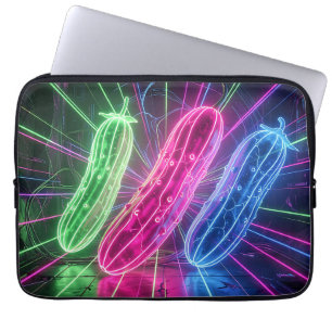 Neon Cyberpunk Glowing Cucumbers Laptop Sleeve