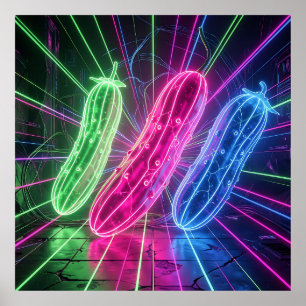 Neon Cyberpunk Glowing Cucumbers Poster
