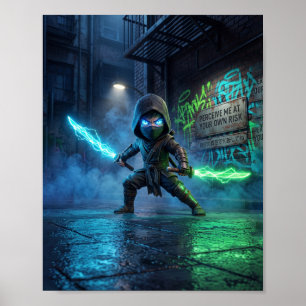 Neon Cyberpunk Ninja Poster