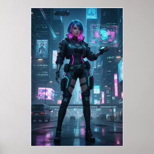 Neon Cyberpunk Operative – Futuristic City Poster 
