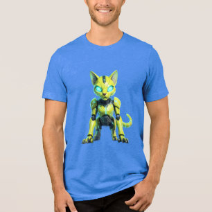 Neon Cyberpunk Robot Cat T-Shirt Tri-Blend Shirt
