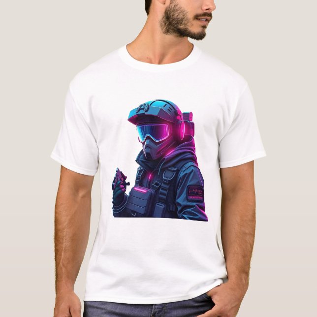 Neon Cyberpunk Tactical Unit T-Shirt (Front)