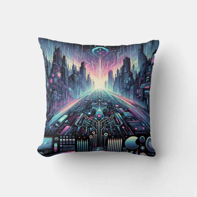 Neon Cyberworld Cushion (Front)