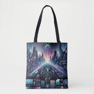Neon Cyberworld Tote Bag