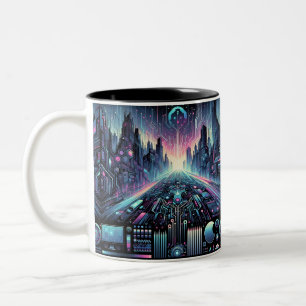 Neon Cyberworld Two-Tone Coffee Mug