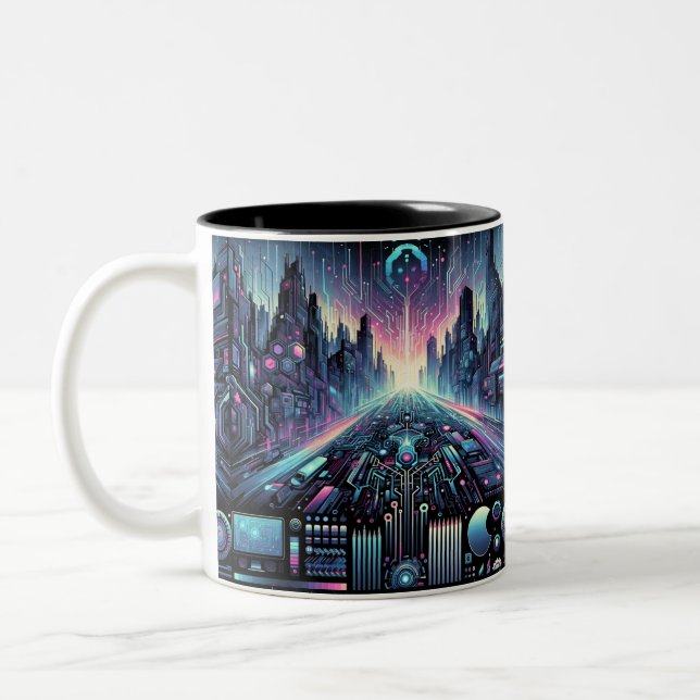 Neon Cyberworld Two-Tone Coffee Mug (Left)