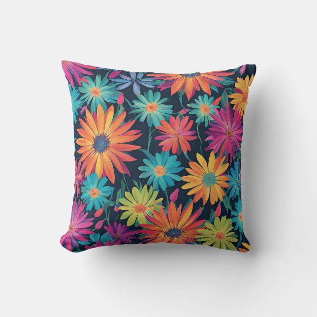 Neon Daisy Flowers Cushion (Front)