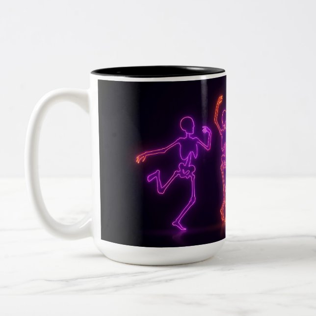 Neon Dancing Skeleton Halloween Coffee Mug (Left)