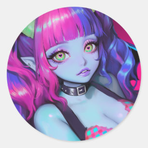 Neon Demon Girl Heart Eyes Classic Round Sticker