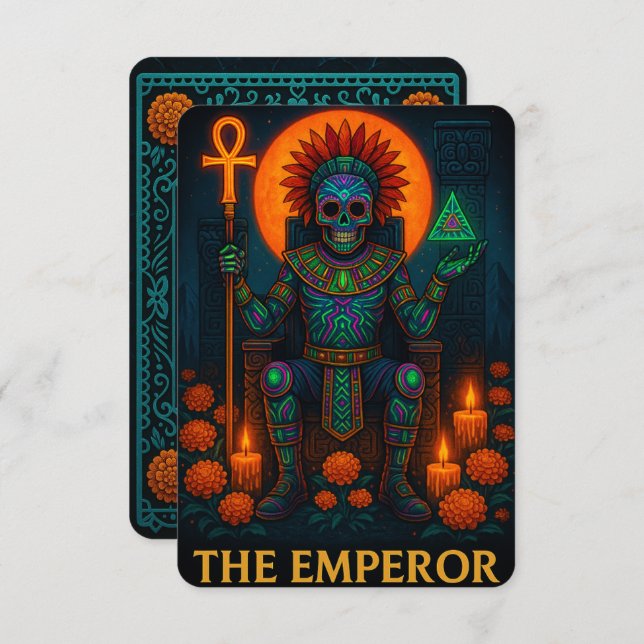 Neon Dia de los Muertos Emperor Tarot Card (Front/Back)