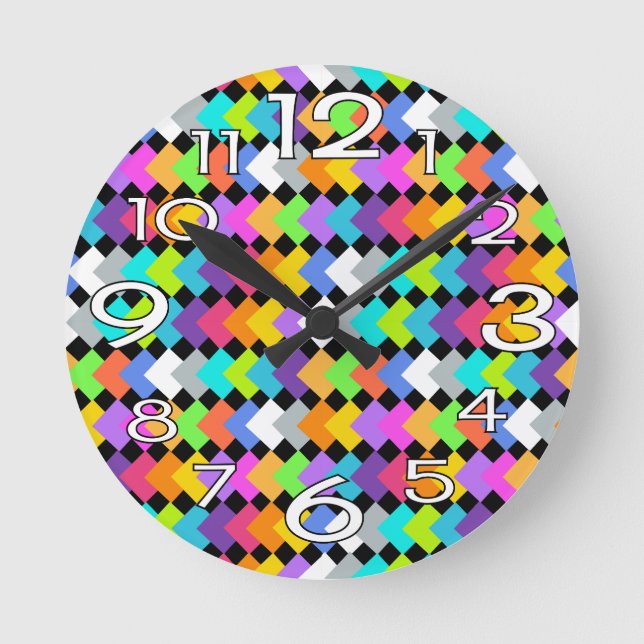 Neon Diamonds Round Clock (Front)