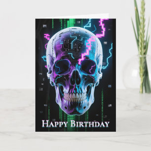 Neon Digital Decay Gothic Cyber Skull Thank You Card