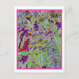 Neon digitised flower floral design background postcard