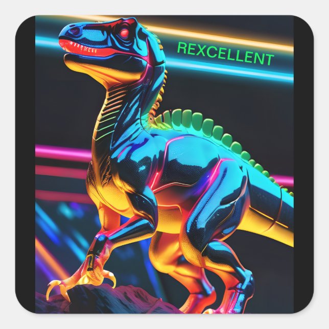 Neon /Diinosaur Square Stickers (Front)