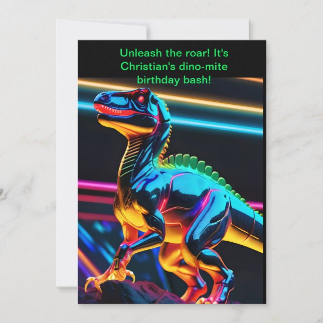Neon Dinosaur Boy Birthday Invitation (Front)