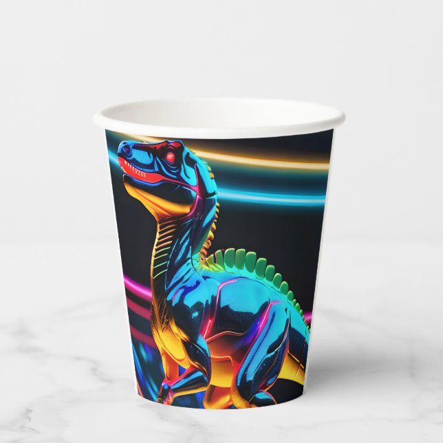 Neon Dinosaur Boy Birthday Paper Cups (Front)