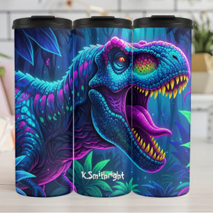 Neon Dinosaur Jungle Vibrant Roar Thermal Tumbler