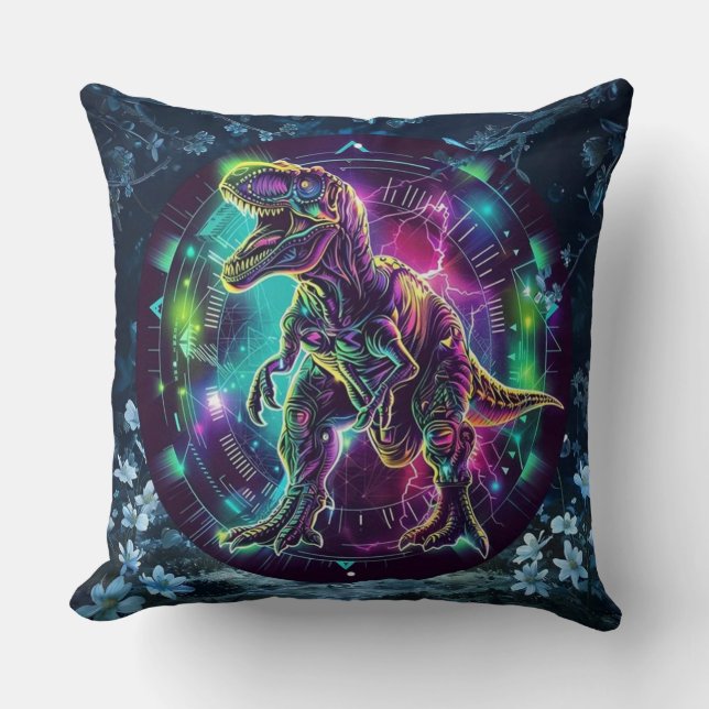 Neon Dinosaur Throw Pillow (Front)