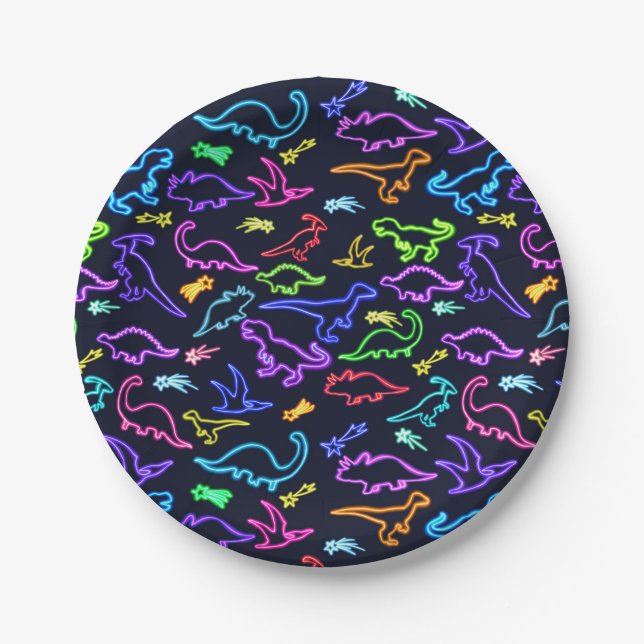 Neon Dinosaurs Paper Plate (Front)