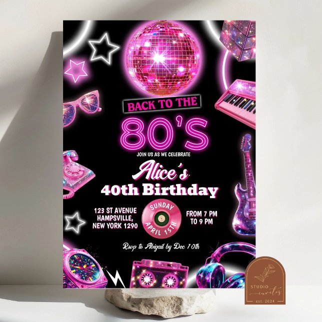 Neon Disco Ball Back To 80s Birthday Party Invitation (Creator Uploaded)