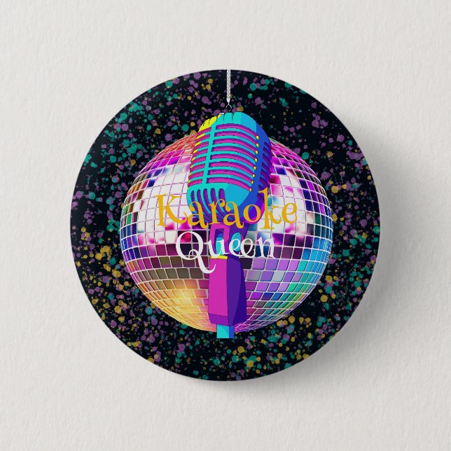 Neon Disco Ball Karaoke Queen Birthday Gift 6 Cm Round Badge (Front)