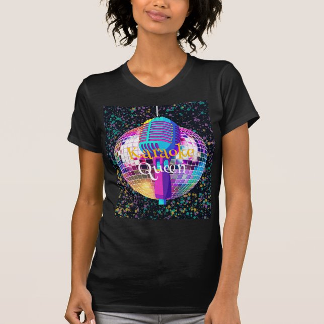 Neon Disco Ball Karaoke Queen Birthday Gift T-Shirt (Front)