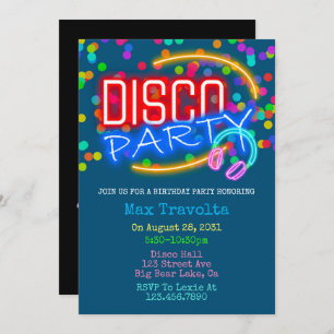 Neon Disco Birthday Party Invitation