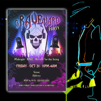 Neon Disco Halloween Grave Rave Costume Party Invitation