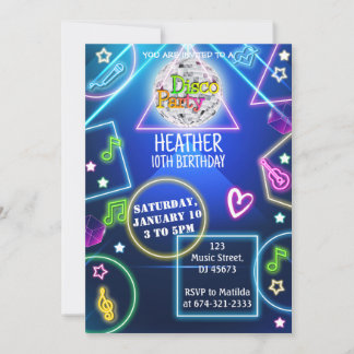 Neon Disco Party Invitation