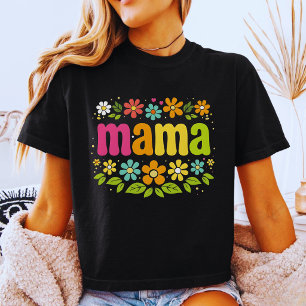 Neon Distressed Mama Floral Chequered Retro T-Shirt
