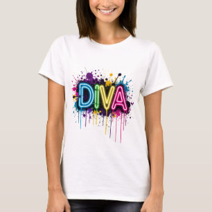 Neon Diva Graffiti Collage with Dripping Paint on  T-Shirt