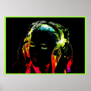 neon dj girl graphic poster