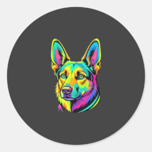 Neon Dog Colorful Vector Portrait Classic Round Sticker