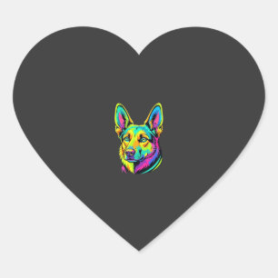 Neon Dog Colorful Vector Portrait Heart Sticker