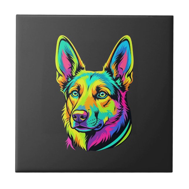 Neon Dog Colourful Vector Portrait Ceramic Tile (Front)