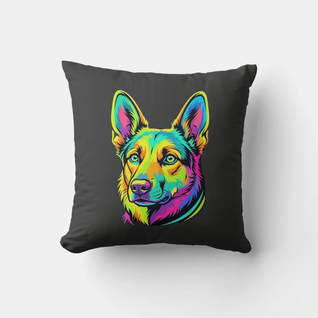 Neon Dog Colourful Vector Portrait Cushion (Front)