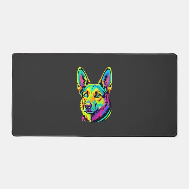 Neon Dog Colourful Vector Portrait Desk Mat (Front)