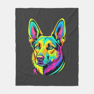 Neon Dog Colourful Vector Portrait Fleece Blanket