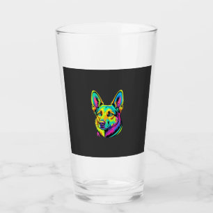Neon Dog Colourful Vector Portrait Glass