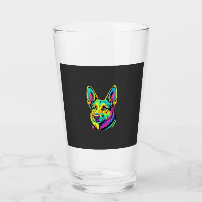 Neon Dog Colourful Vector Portrait Glass (Front)