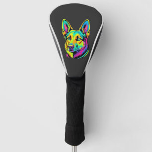 Neon Dog Colourful Vector Portrait Golf Head Cover