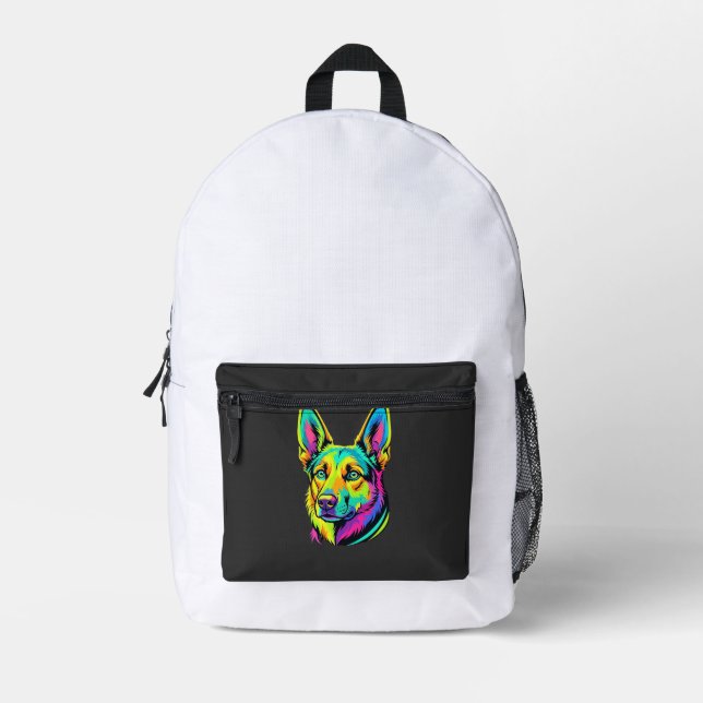 Neon Dog Colourful Vector Portrait Printed Backpack (Front)