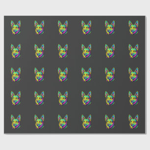 Neon Dog Colourful Vector Portrait Wrapping Paper