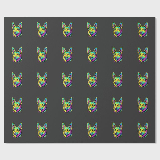Neon Dog Colourful Vector Portrait Wrapping Paper (Flat)