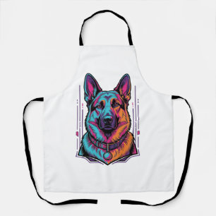 Neon Dog Portrait Vintage Engraving Graphic_1 Apron