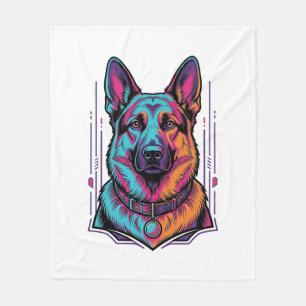 Neon Dog Portrait Vintage Engraving Graphic_1 Fleece Blanket