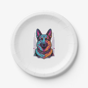 Neon Dog Portrait Vintage Engraving Graphic_1 Paper Plate