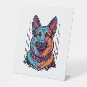 Neon Dog Portrait Vintage Engraving Graphic_1 Pedestal Sign