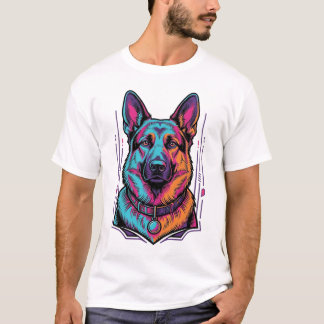 Neon Dog Portrait Vintage Engraving Graphic_1 T-Shirt